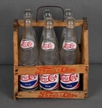 Pepsi:Cola Wood Six-Pack Carrier w/Bottles