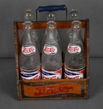 Pepsi:Cola Bigger-Better Wood Six-Pack Carrier w/Bottles