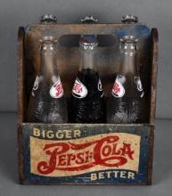 Pepsi:Cola Wood Six-Pack Carrier w/Bottles