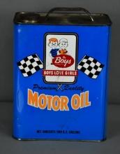 Boys Love Girls Motor Oil Two-Gallon Metal Can