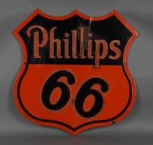 Rare Phillips 66 (orange & black) Shield w/Glass Beads Porcelain Sign (TAC)