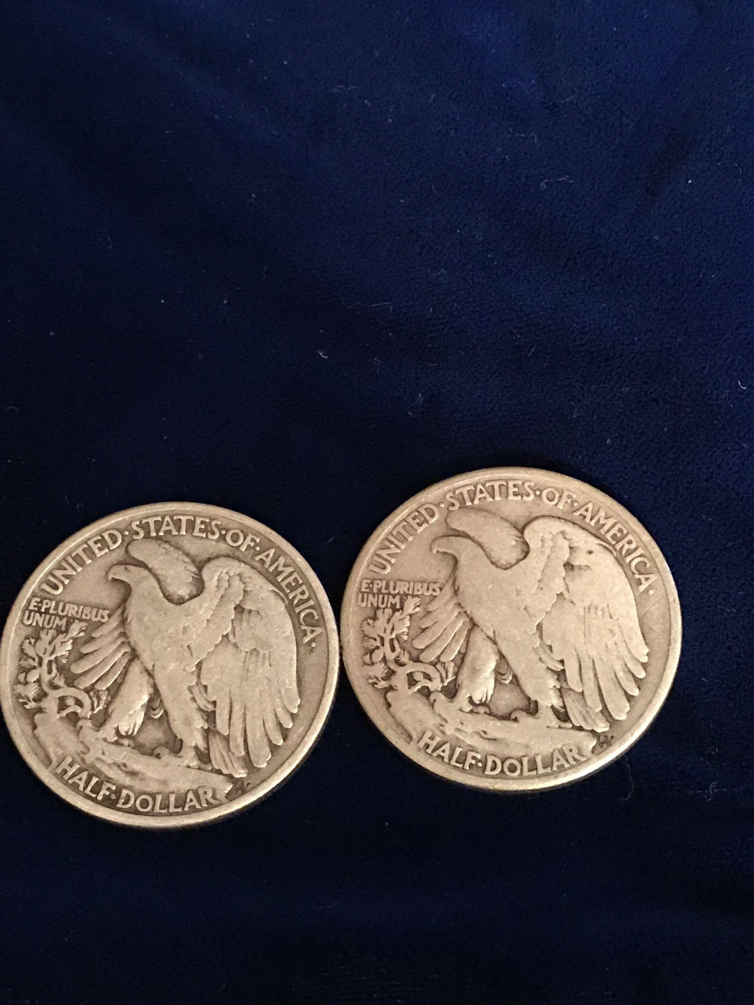 Seven liberty half dollars