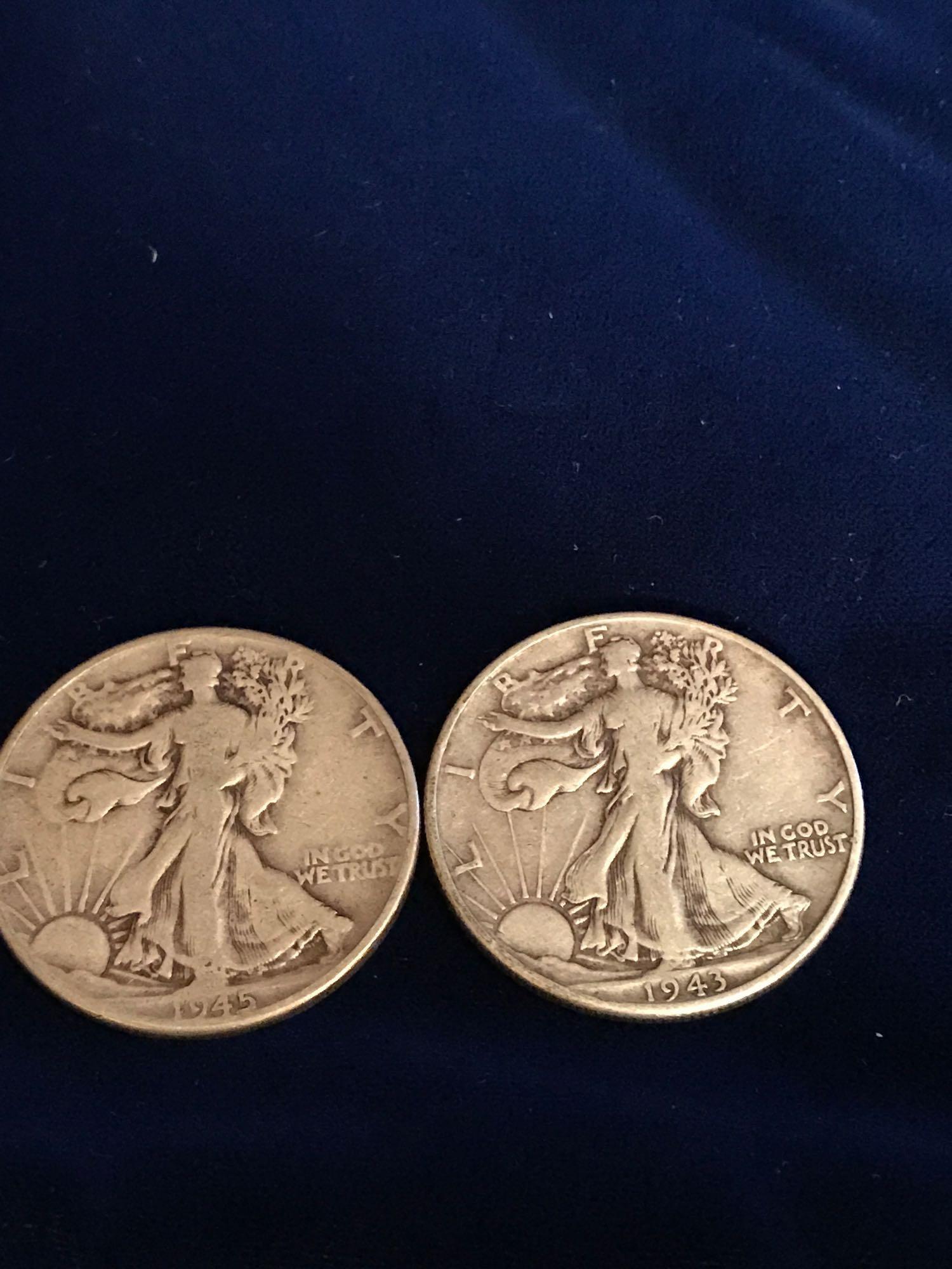 Seven liberty half dollars