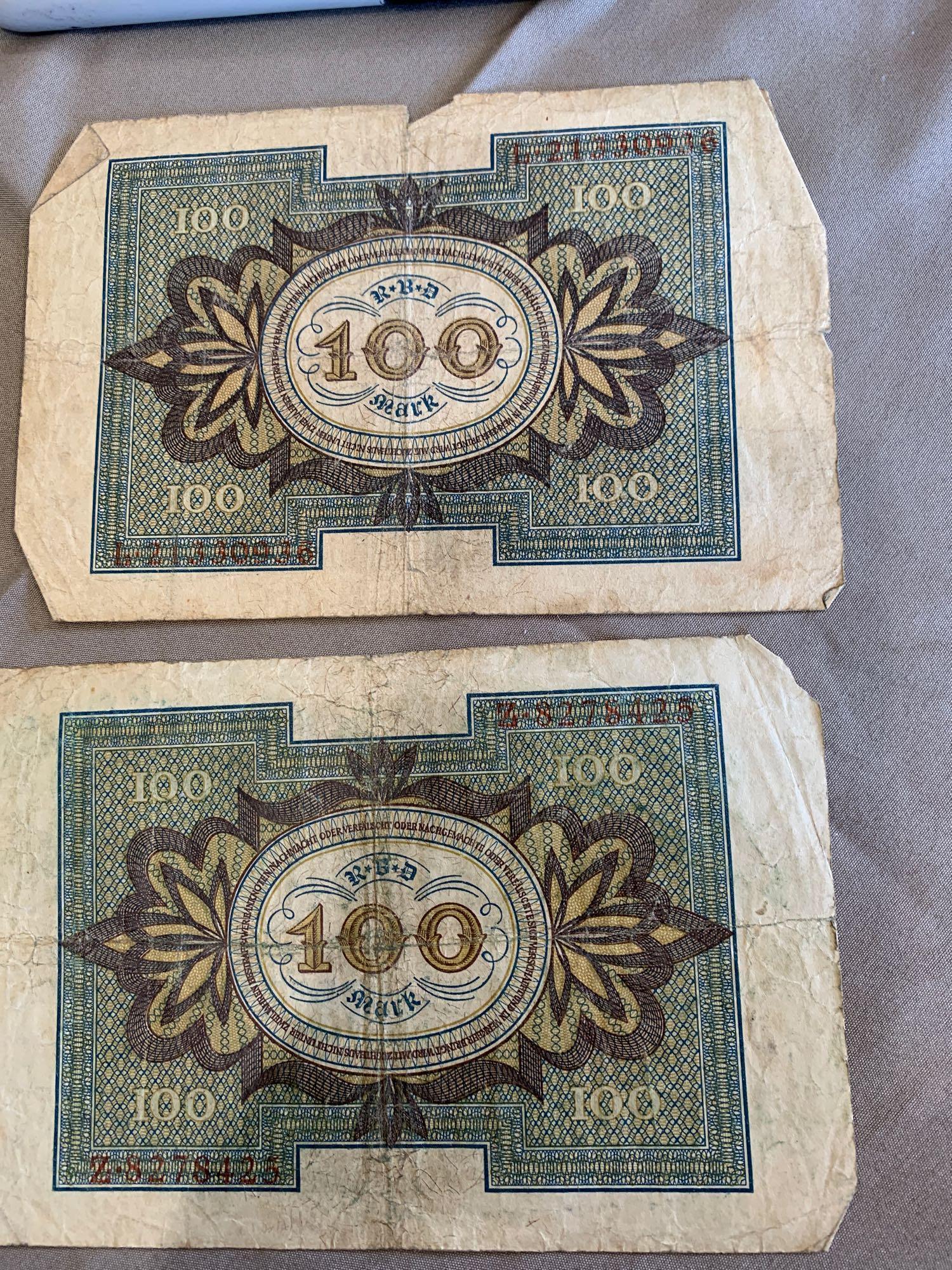 German reach Currency billS 100 mark