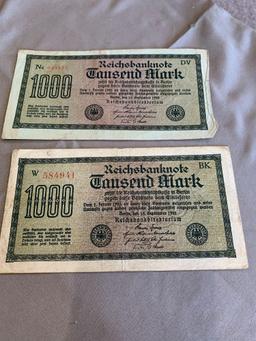 1922 German currency (2 bills)