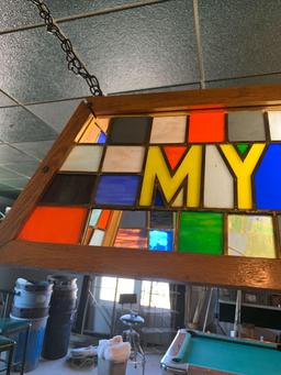 Mylers pool table Stain glass light