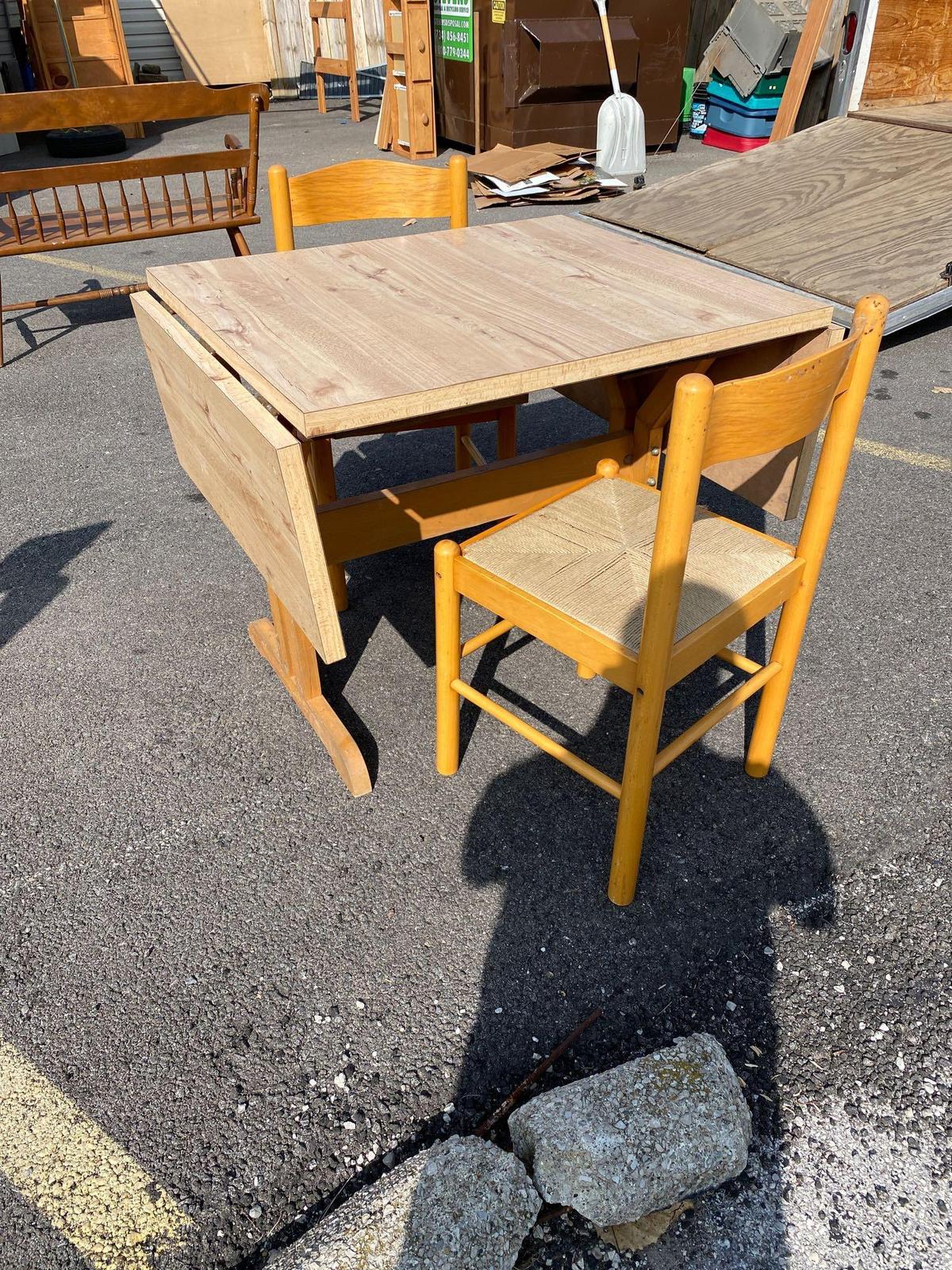 Drop leaf table for kitchen with two chairs