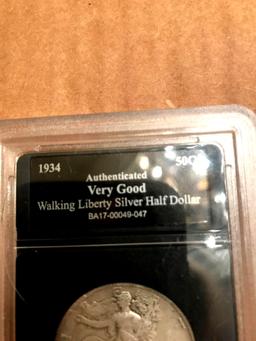 1934 Walking Liberty Silver Dollar authenticated very good