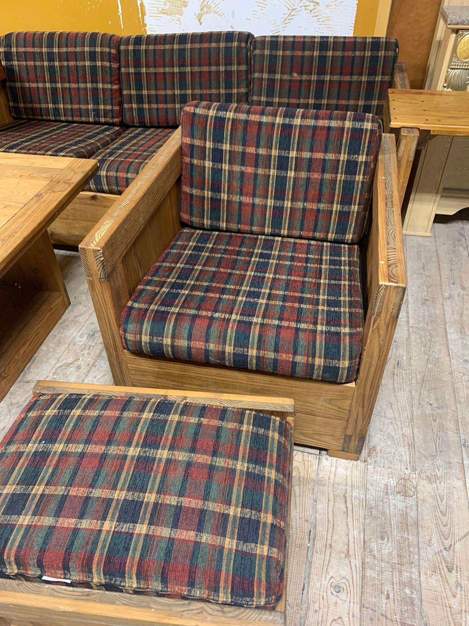 Wooden sofa chair with stool coffee table