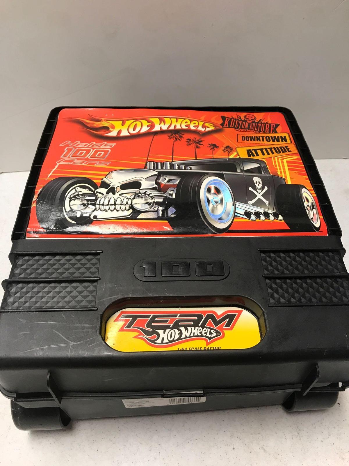 B-1 Hot wheels carrying case filled with hot wheels cars