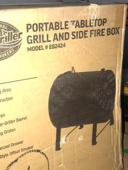 Char- grilled portable tabletop grill and side fire box