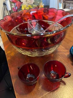 Ruby/glass punch bowl set