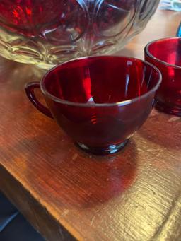 Ruby/glass punch bowl set