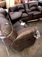 loveseat w/consol/canyon leather like needs repaired bring help to load come to preview