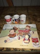 Campbell soup tin sign/cups/figure