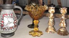 amber vase/ candle holders /pottery pitcher