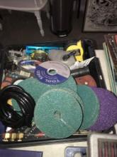 Dewalt tool box filled of sanding disc/ tape measures/nuts/bolts