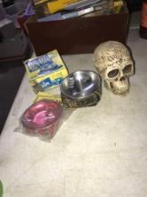 2- vintage ashtrays/skull ashtray