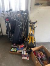 Golf lot, clubs, balls, and bags