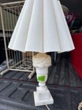 Pair 25 inch tall lamps, white marble base