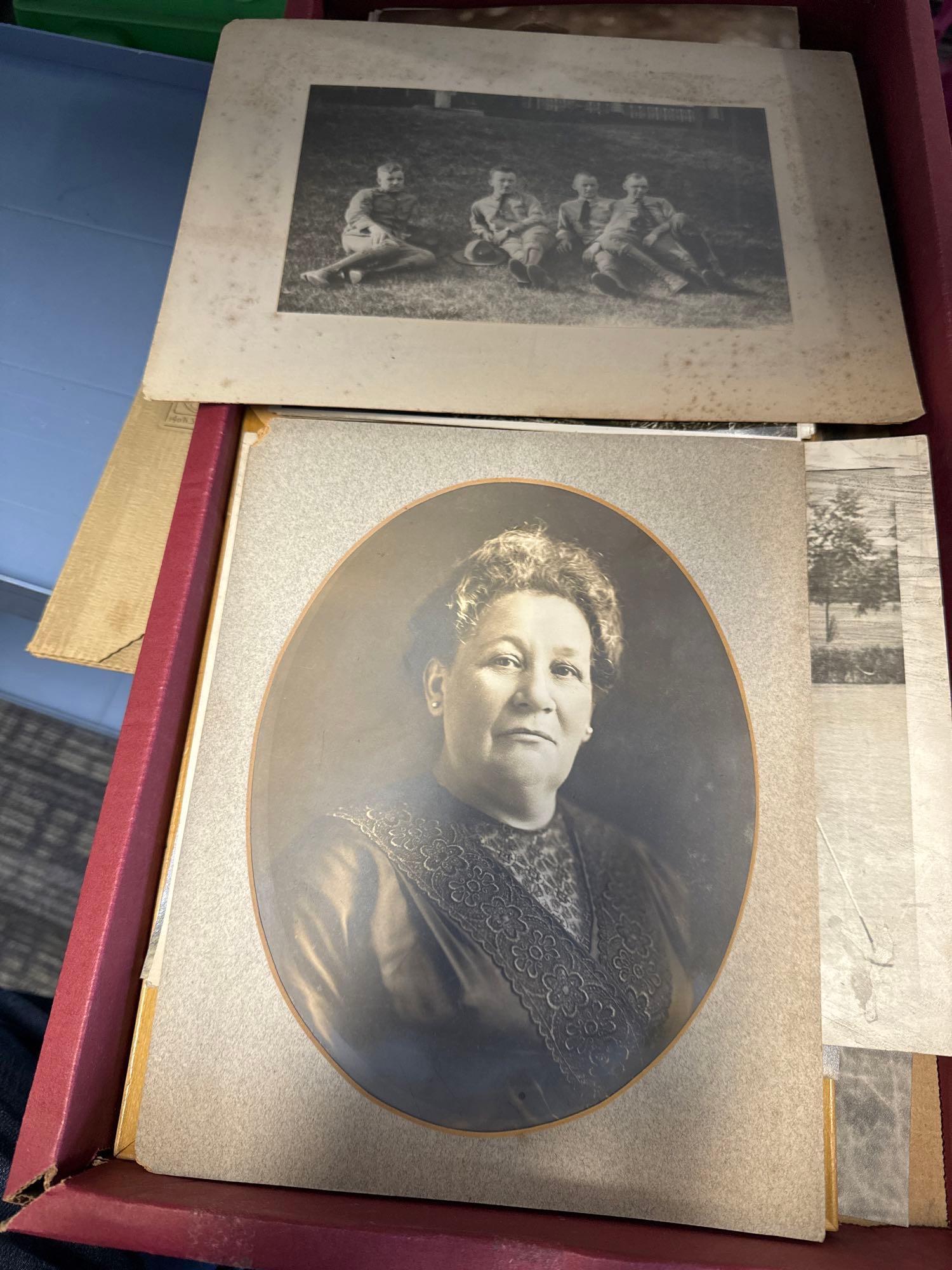 box of random family photos from 1945