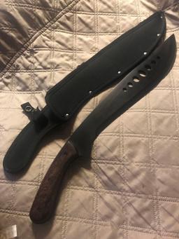 Tactical Knife wooden handle with shealth 12 1/2 in blade