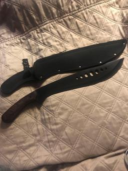 Tactical Knife wooden handle with shealth 12 1/2 in blade