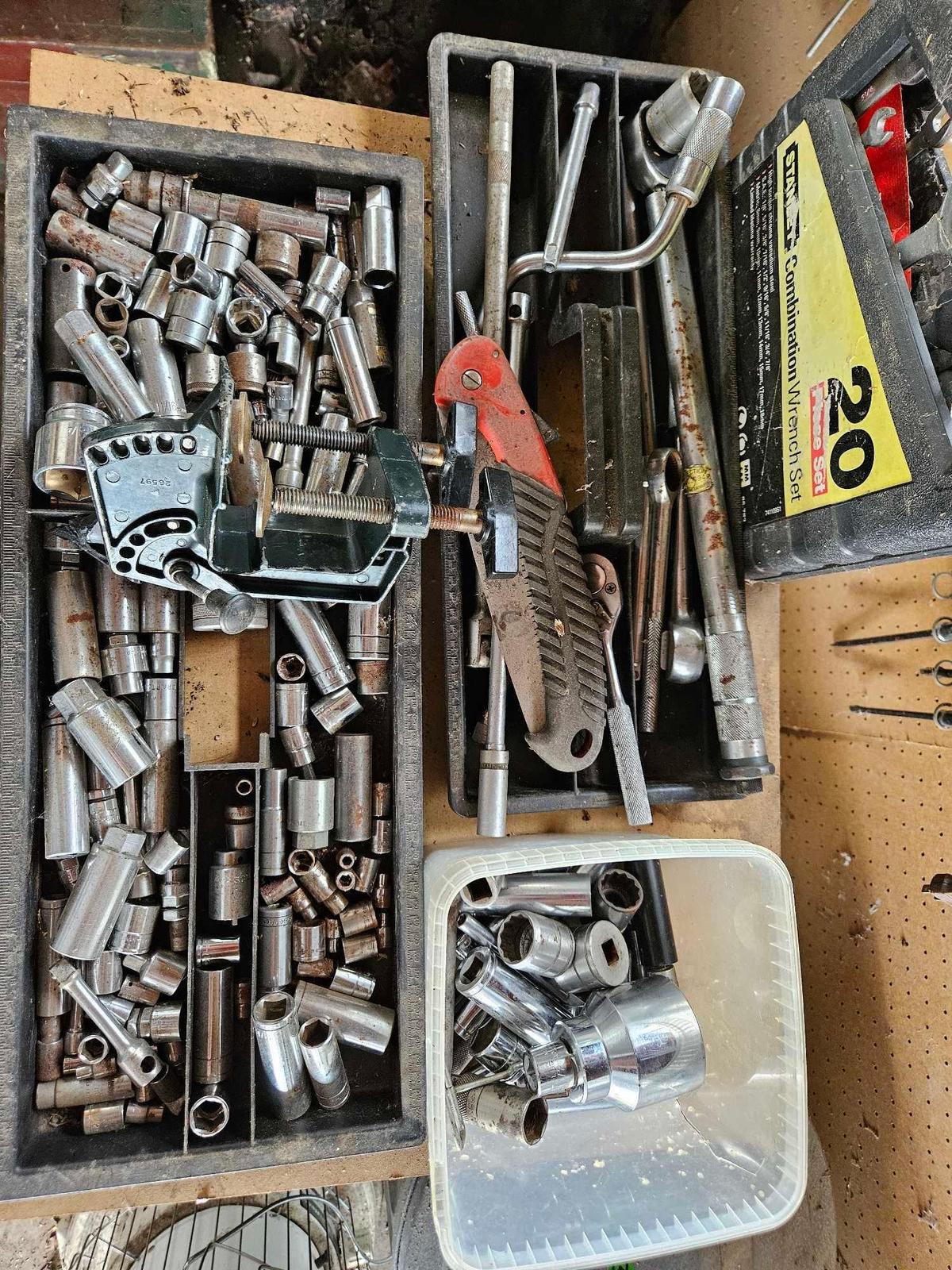 Work table with contents, tools, and more