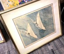 Framed signed sailboats picture 31 in x 28 in