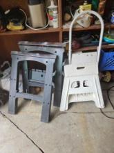 Two step stools and saw horses