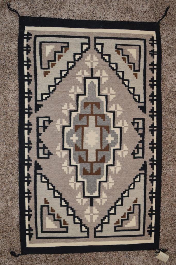 25.5 x 42  Two Grey Hills Navajo Rug by Tina John