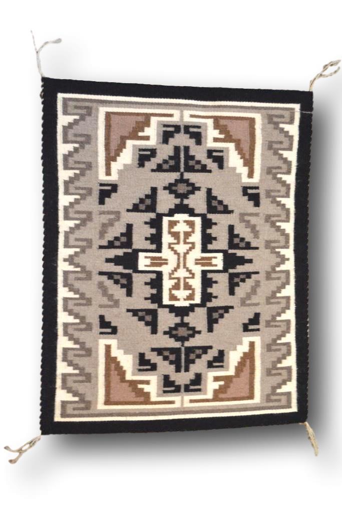 22.5 x 29 Two Grey Hill Navajo Rug by Irene Kirk