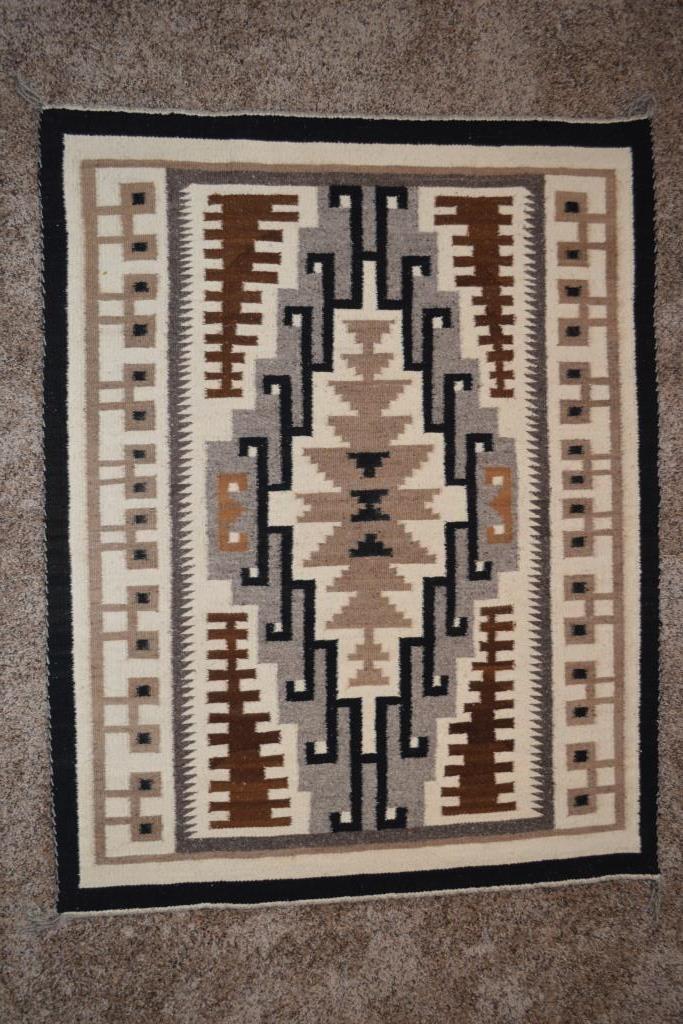 39.5 x 50 Two Grey Hills Navajo Rug by Mary C. Henderson