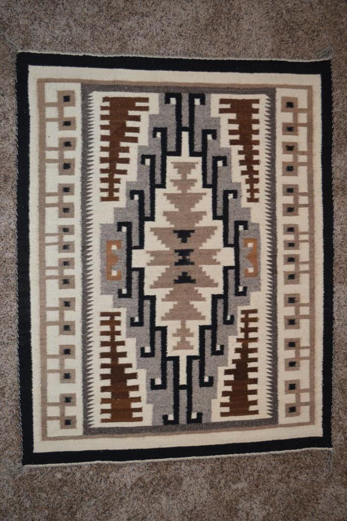 39.5 x 50 Two Grey Hills Navajo Rug by Mary C. Henderson