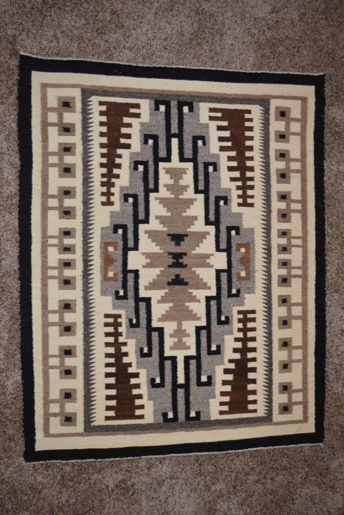 39.5 x 50 Two Grey Hills Navajo Rug by Mary C. Henderson