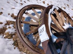 2- Wooden Wagon Wheels with Metal Rims