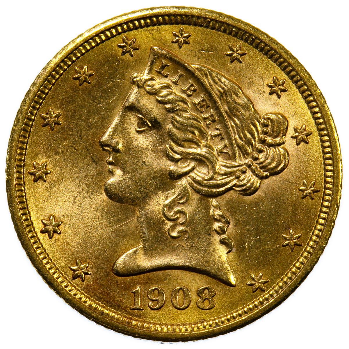 1908 $5 Gold Unc.