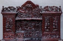 Asian Carved Rosewood Dragon Desk and Chair