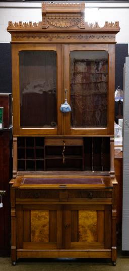 Eastlake Style Walnut Secretary Desk with Library Top