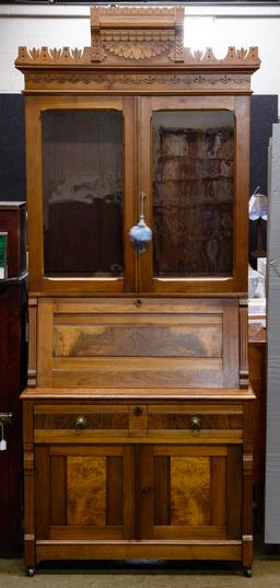 Eastlake Style Walnut Secretary Desk with Library Top