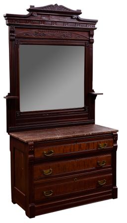 Eastlake Style Mahogany Dresser with Marble Top and Mirror