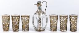 Sterling Silver Overlay Decanter and Glass Collection