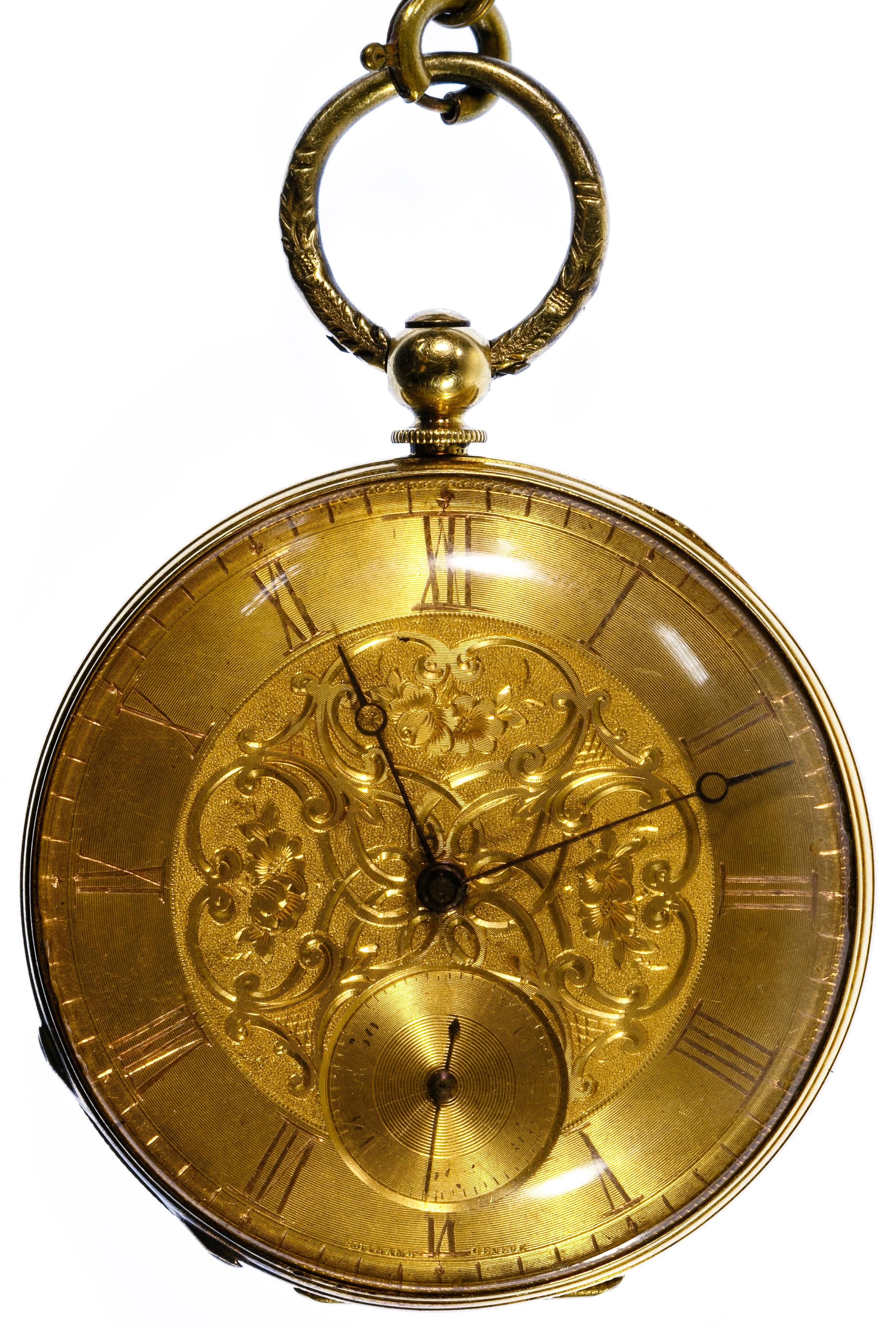 Guinand 18k Gold Open Face Pocket Watch