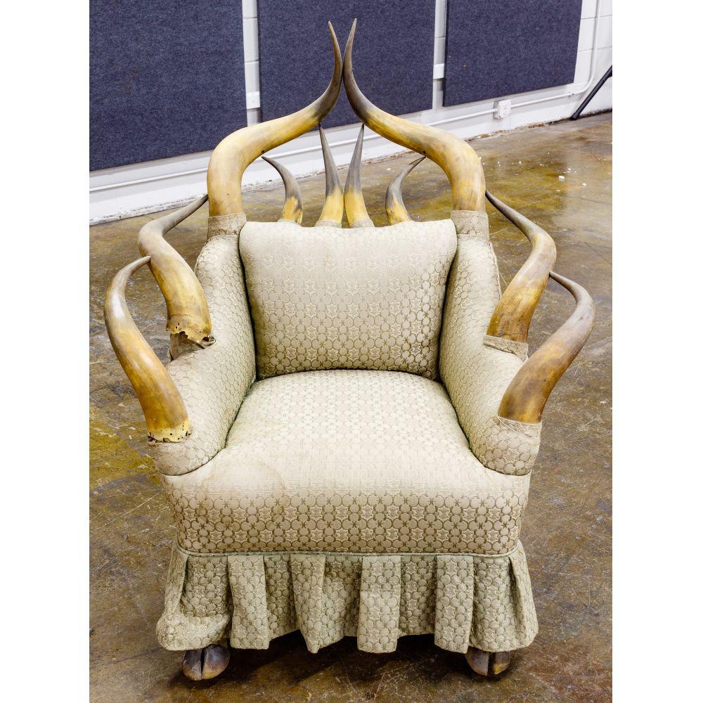 Victorian Style Steer Horn Chair and Ottoman