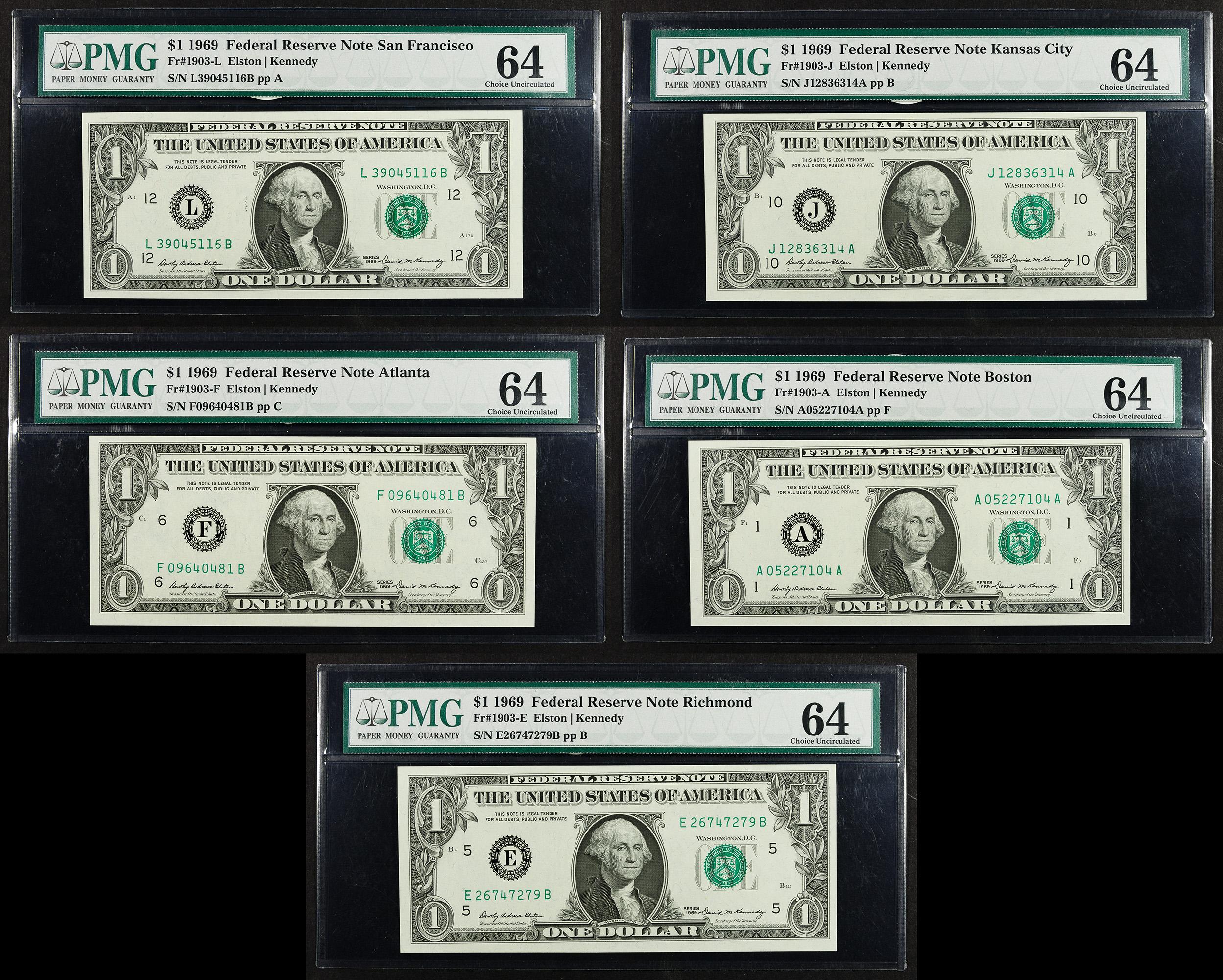 1969 $1 Federal Reserve Note Assortment CU-64 PMG