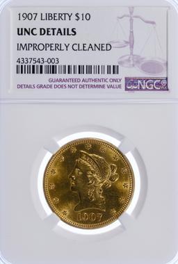 1907-D $10 Gold Unc. Details NGC