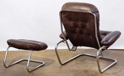 MCM Leather and Chrome Chair and Ottoman