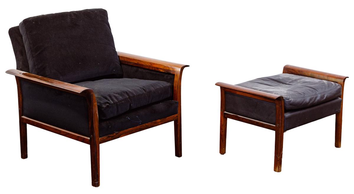 Hans Olsen for Vatne Mobler Danish Modern Chair and Ottoman