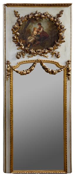 Trumeau Gilt Mirror with Painted Roundel