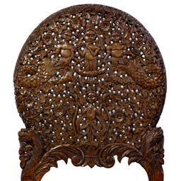 Richard Himmel Carved Burmese Upholstered Side Chair